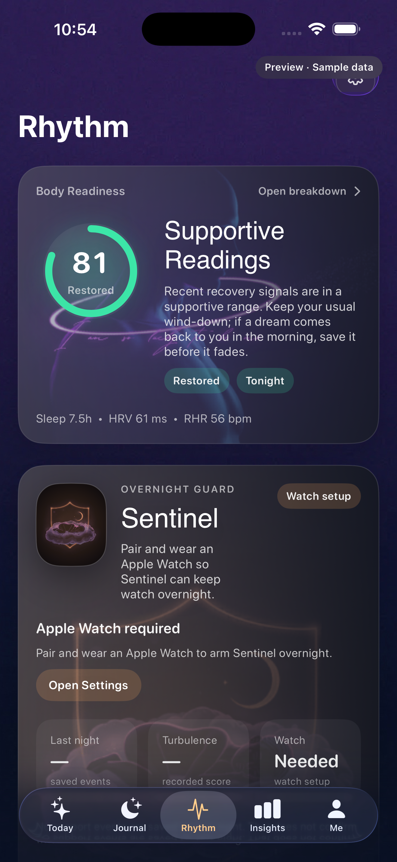 Dreamline Rhythm screen.